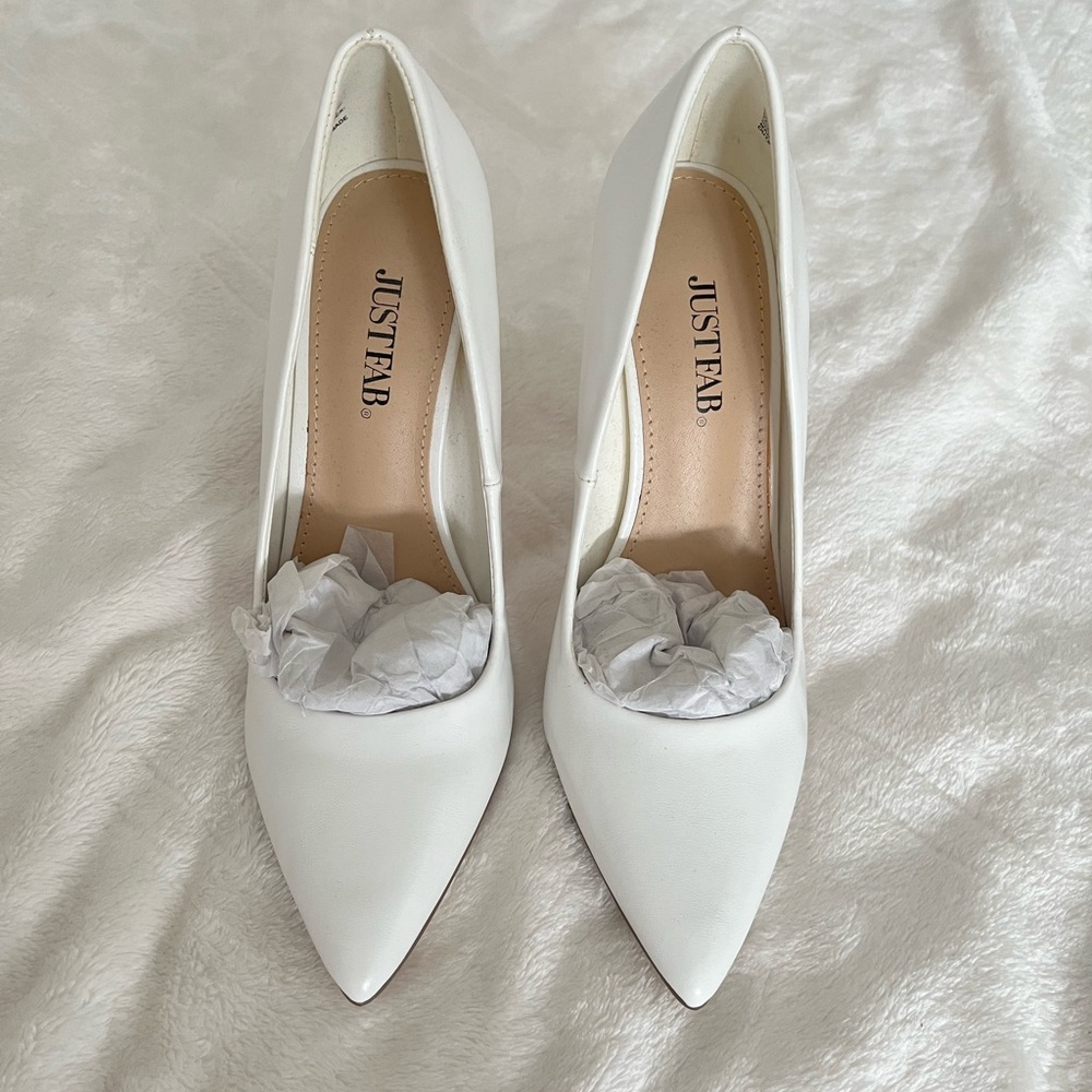 White stiletto heels